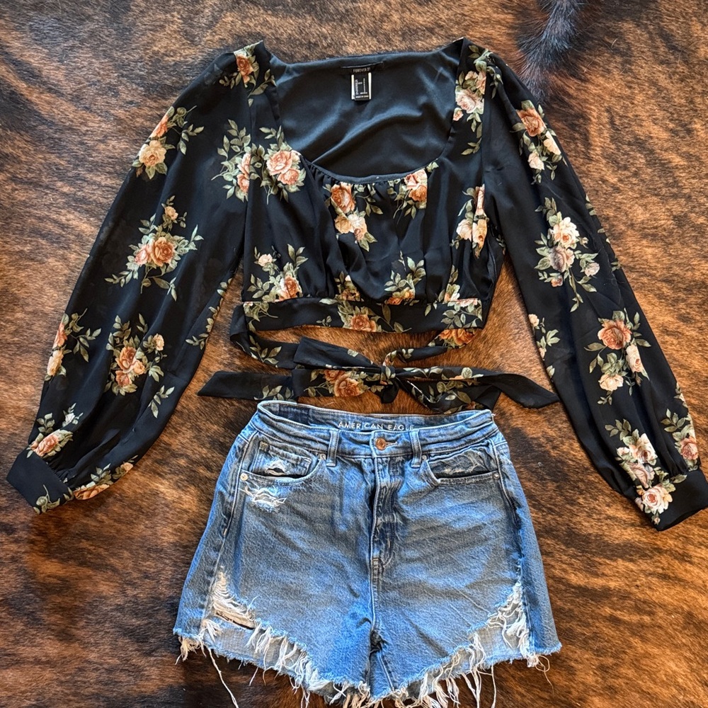 Forever 21 Black Floral Blouse